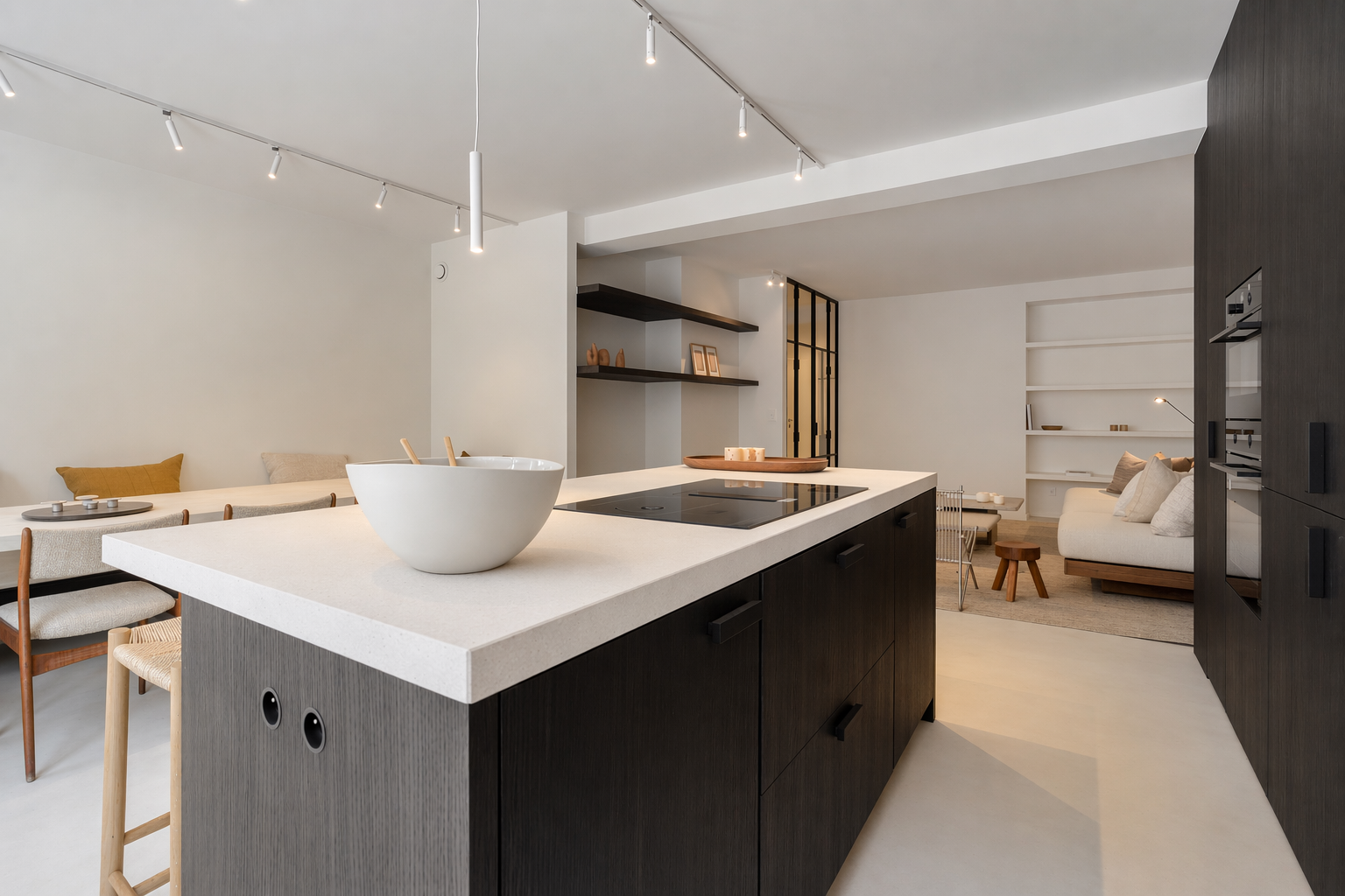 Keuken, eiland en barkrukken
